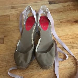 Christian Louboutin tan espadrille wedges size 37